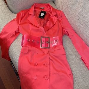 In a Meeting Blazer Mini Dress- Neon Coral